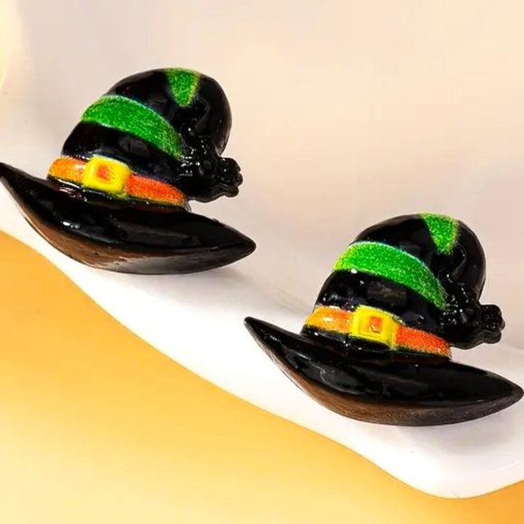 Halloween Earrings Enamel Witch Hat Party Costume Fun Whimsical Scary Stylish - Picture 2 of 3